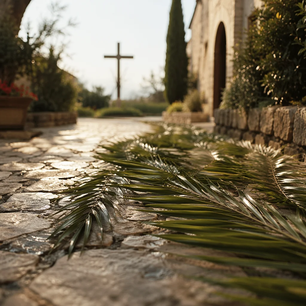 Palm Branches on Chapel Stone Path
