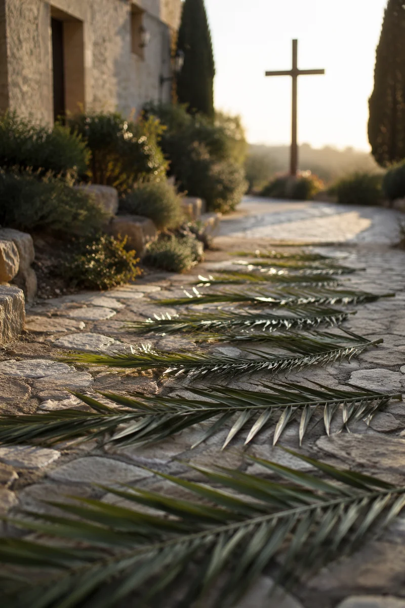 Palm Branches on Chapel Stone Path