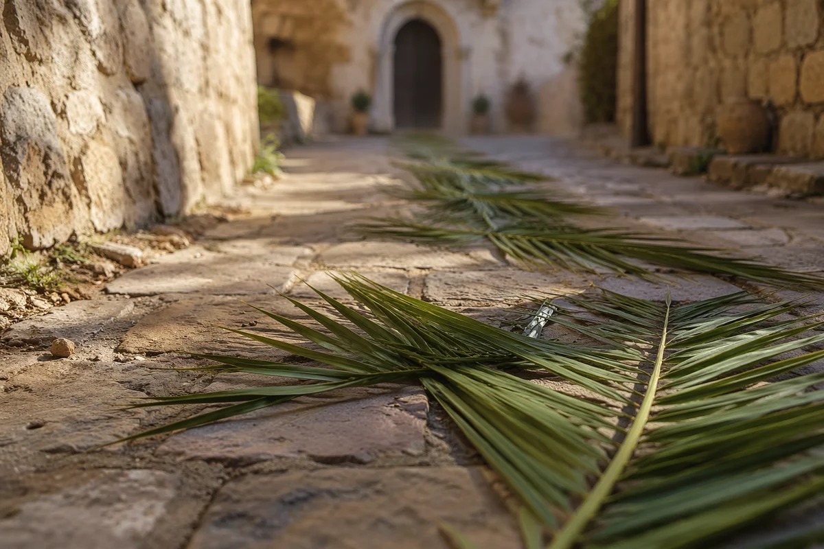 Palm Branches on Chapel Stone Path