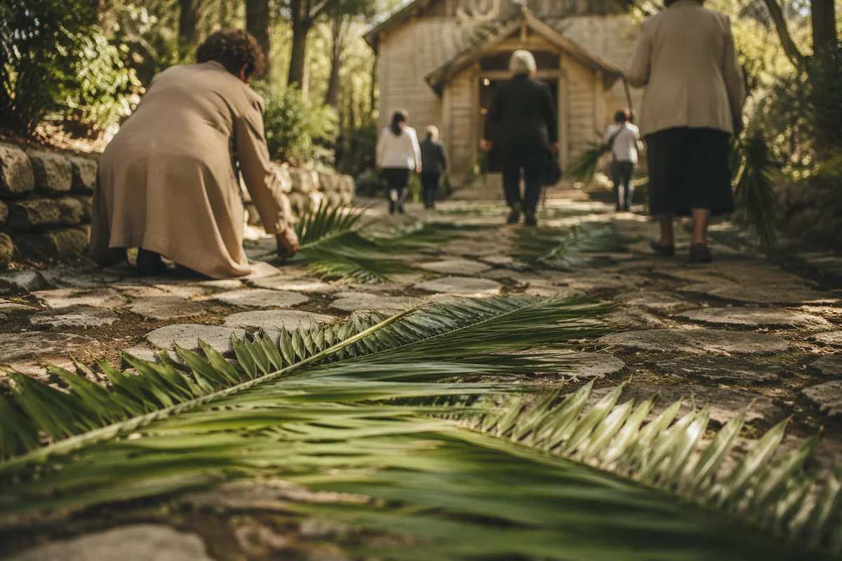 Palm Branches on Chapel Stone Path