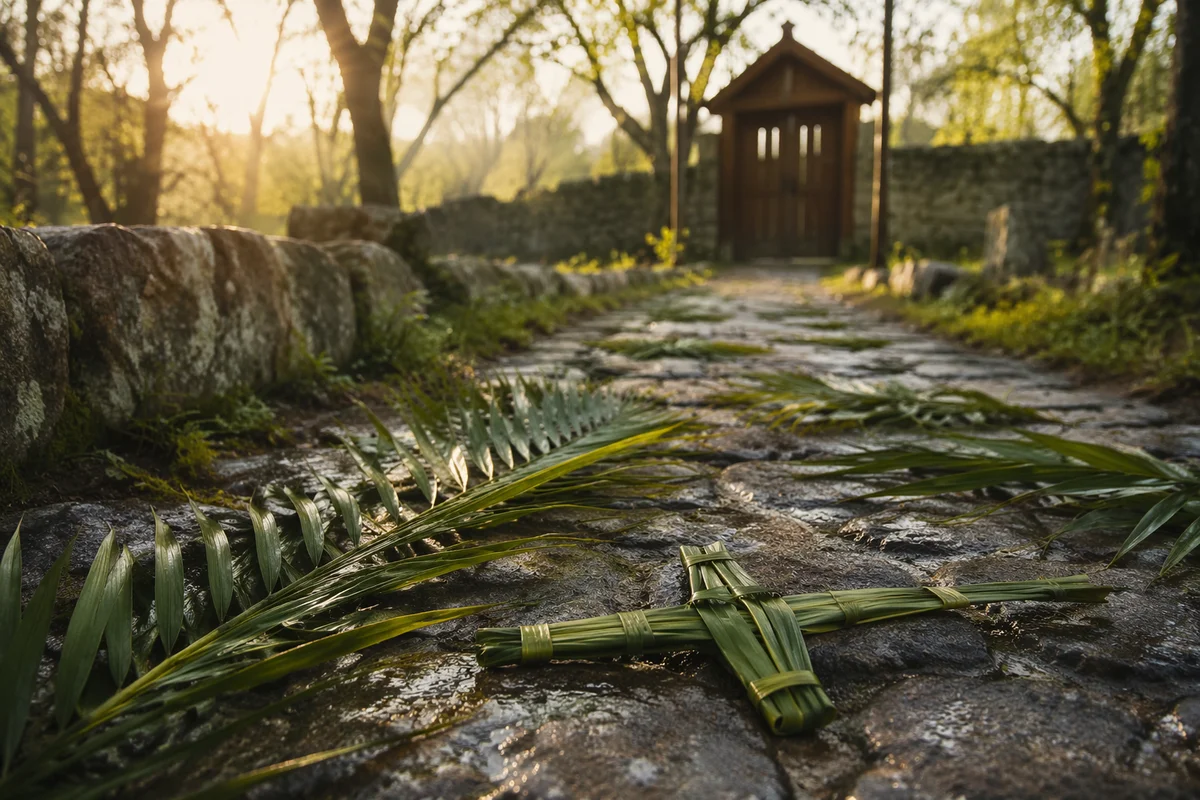 Palm Sunday Branches on Stone Chapel Path