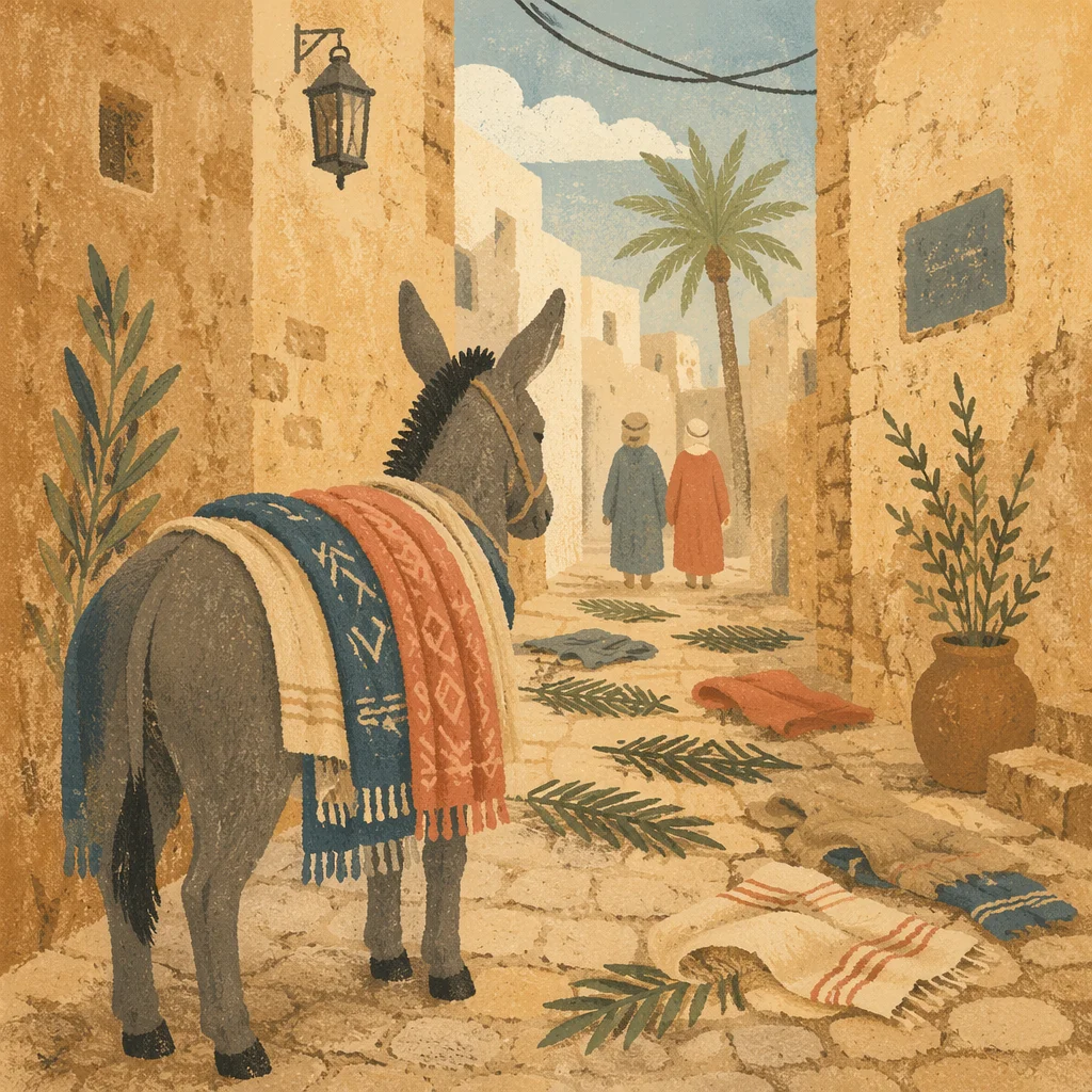 Palm Sunday Donkey in Old Town Alley