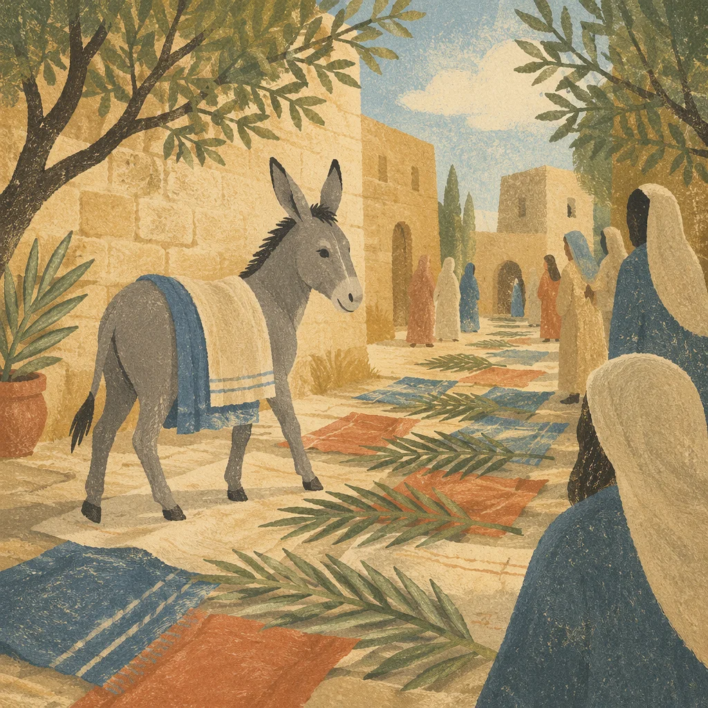 Palm Sunday Donkey on Cloaked Path