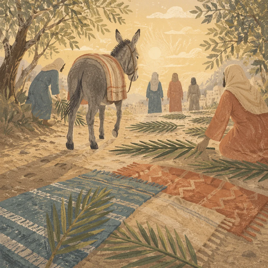 Palm Sunday Donkey on Cloak-Lined Path