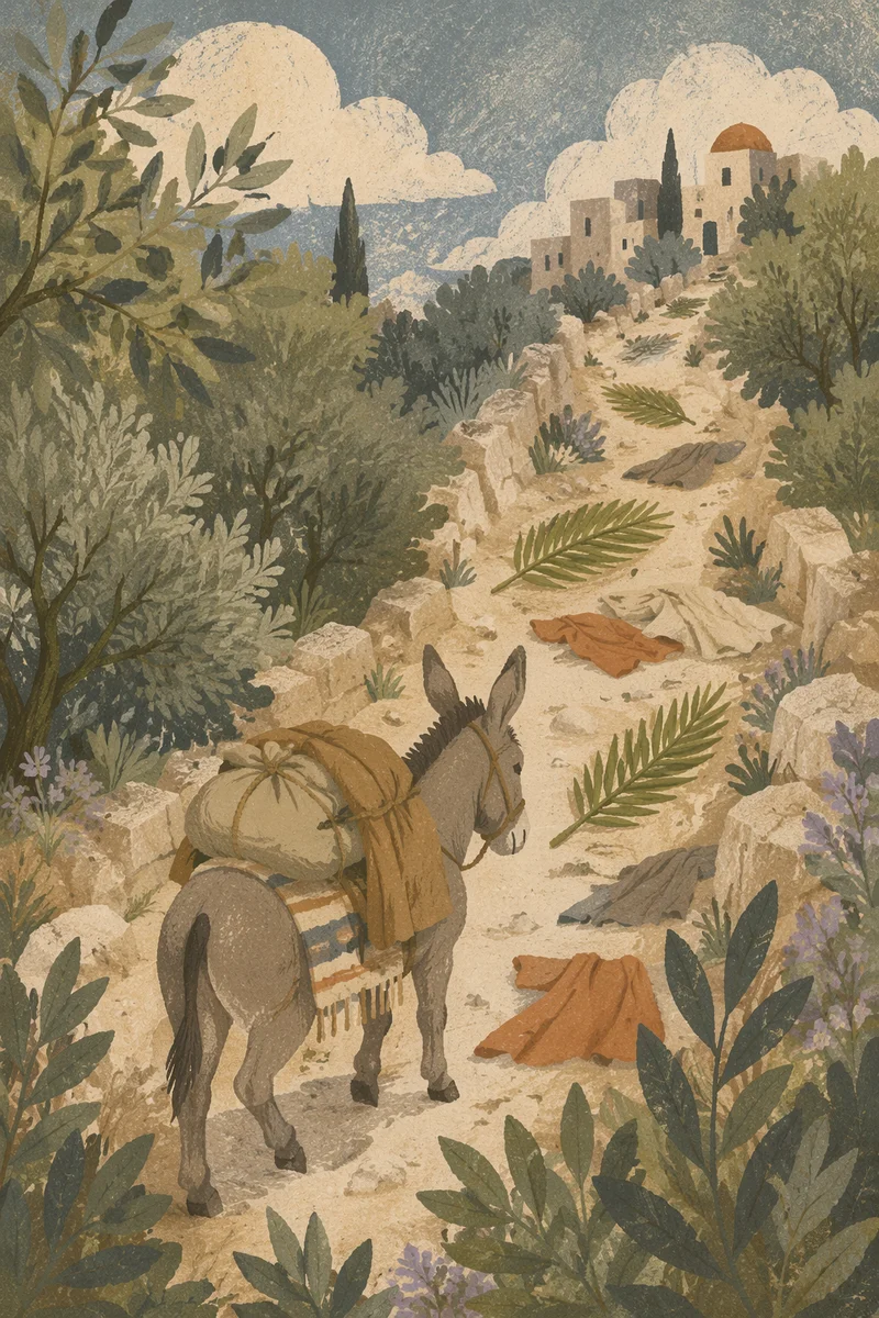 Palm Sunday Donkey on Cloak-Lined Path