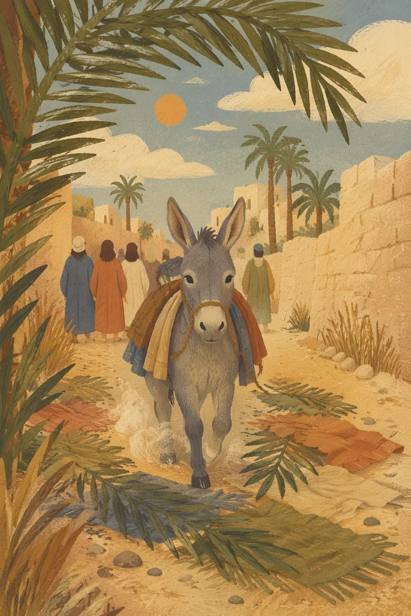 Palm Sunday Donkey on Desert Path