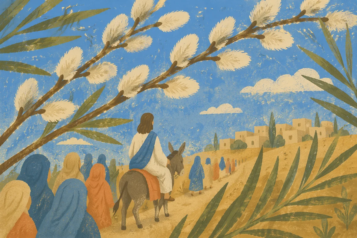 Palm Sunday Donkey on Cloak Covered Path