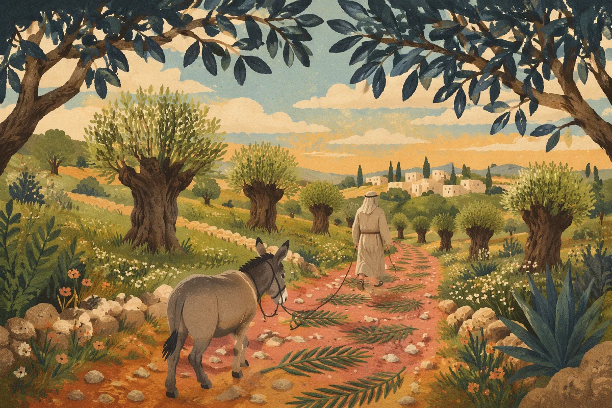 Palm Sunday Donkey on Cloak Lined Path