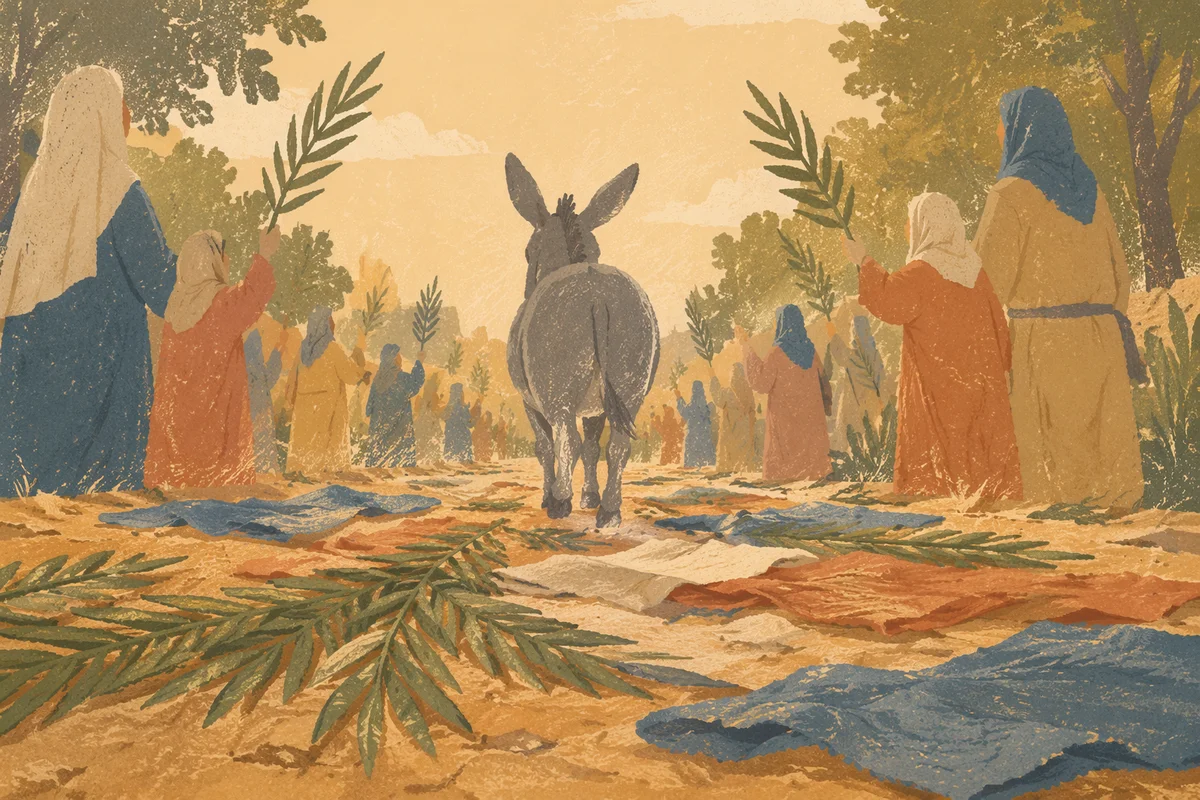 Palm Sunday Donkey on Cloak Lined Path
