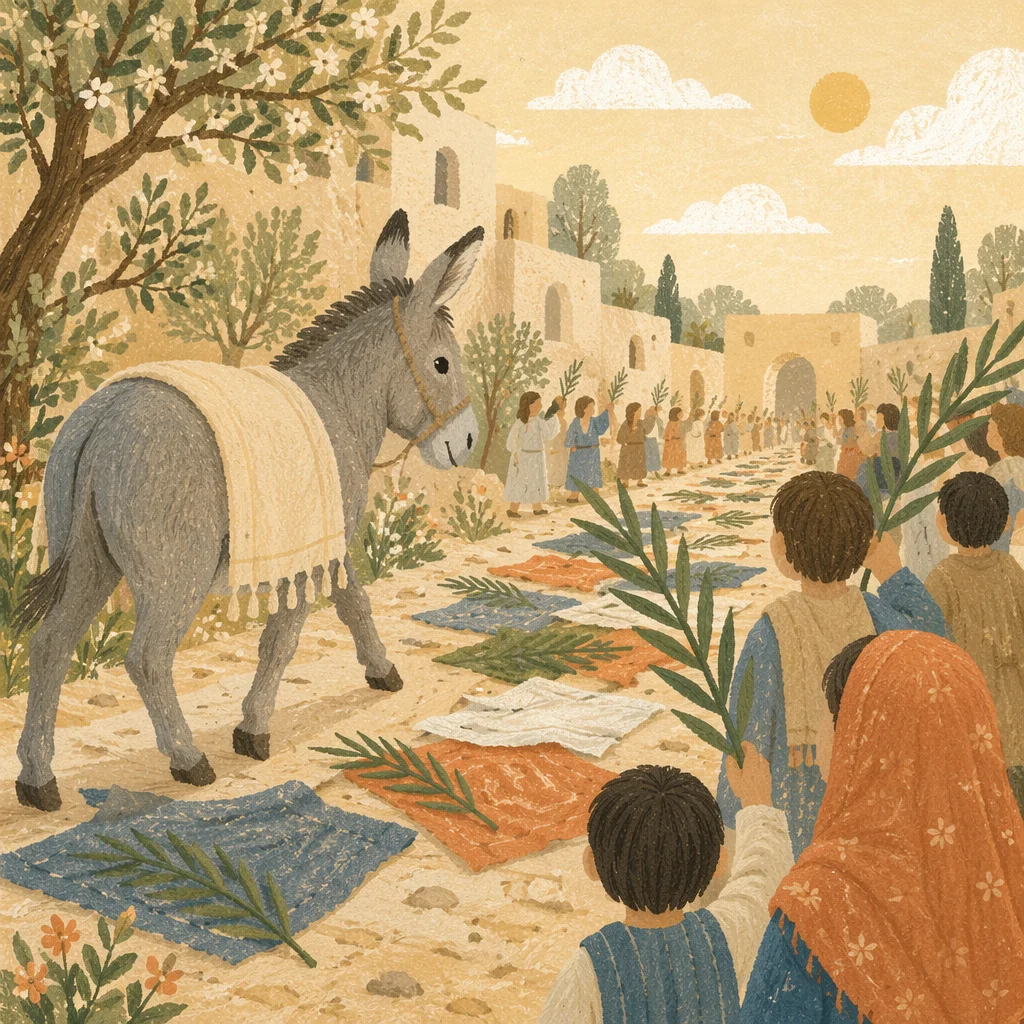 Palm Sunday Donkey on Village Path