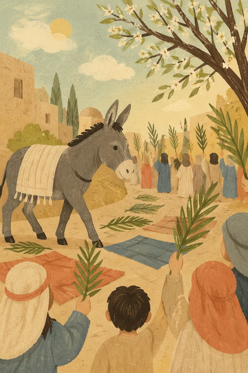 Palm Sunday Donkey on Village Path