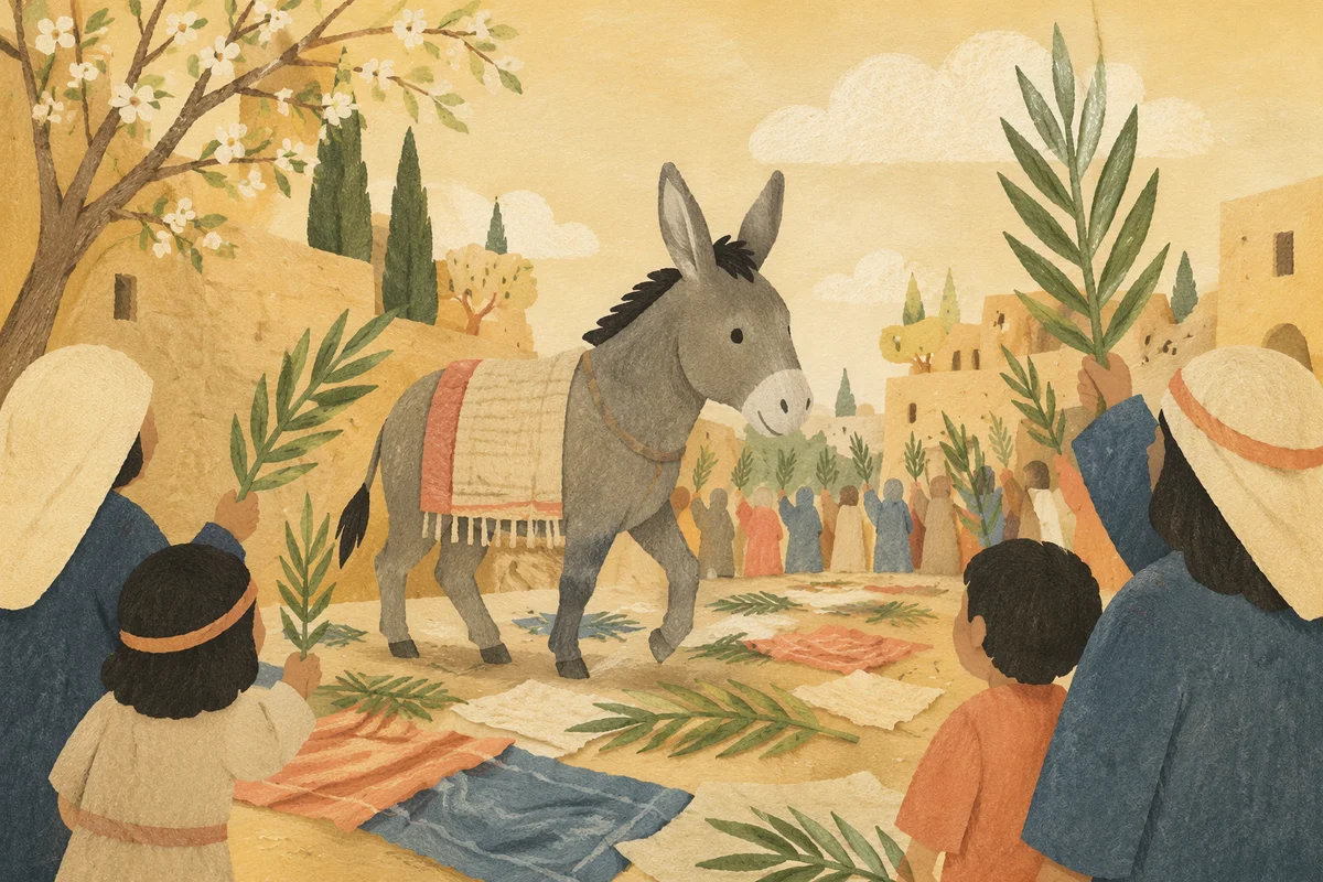 Palm Sunday Donkey on Village Path