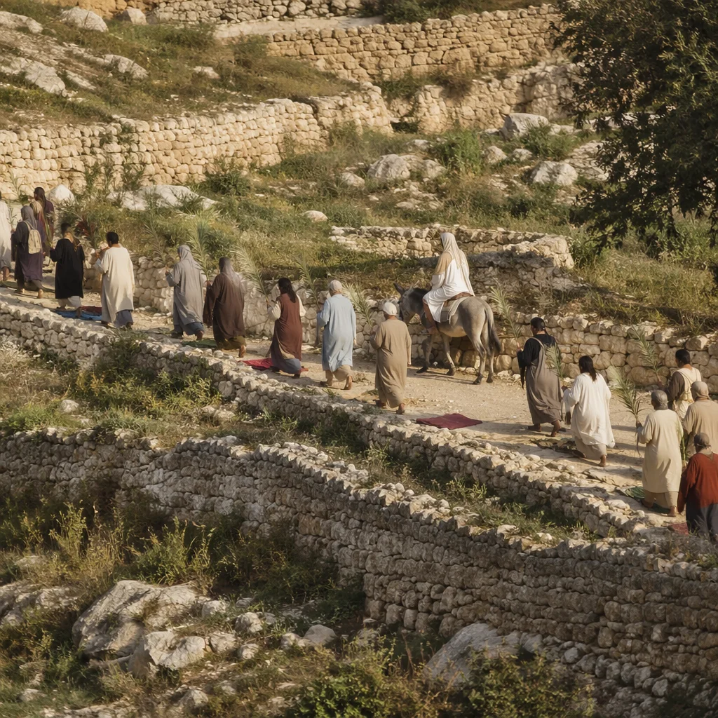 Palm Sunday Procession on Hillside Path