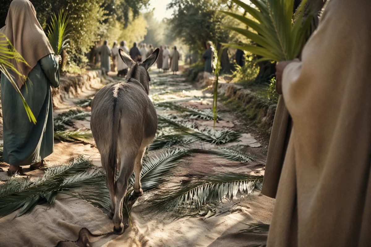 Palm Sunday Donkey on Cloaked Path