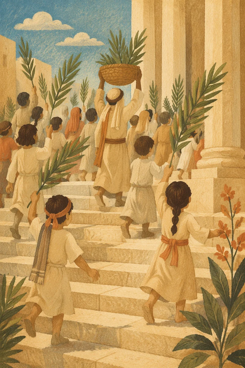 Palm Sunday Children Procession on Stone Steps