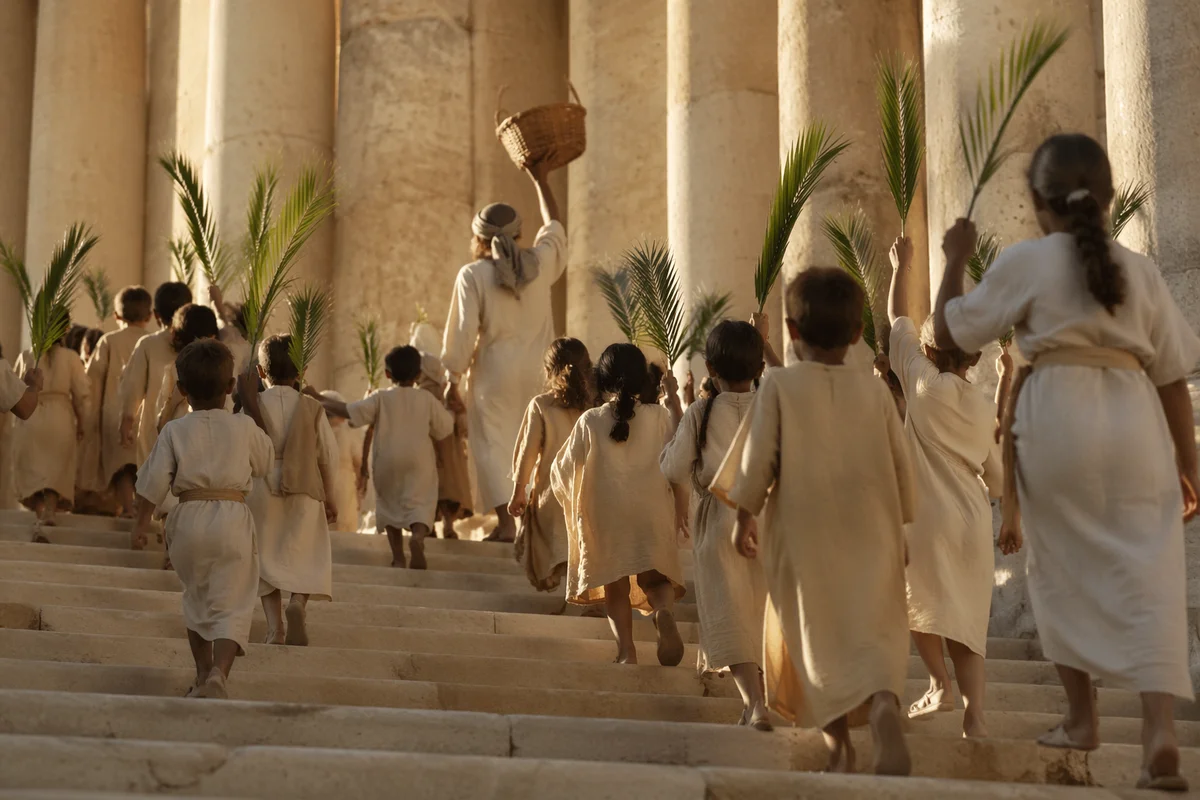 Palm Sunday Children on Stone Steps