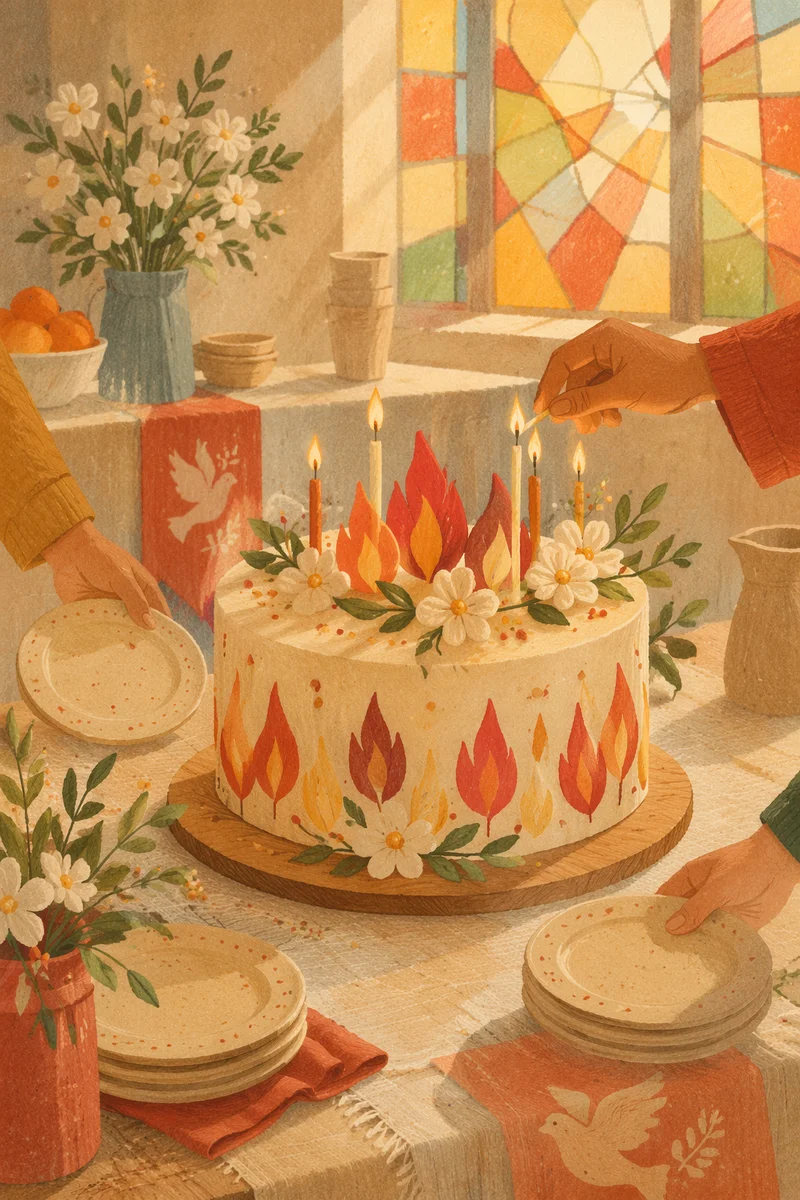 Pentecost Celebration Cake in Church Hall