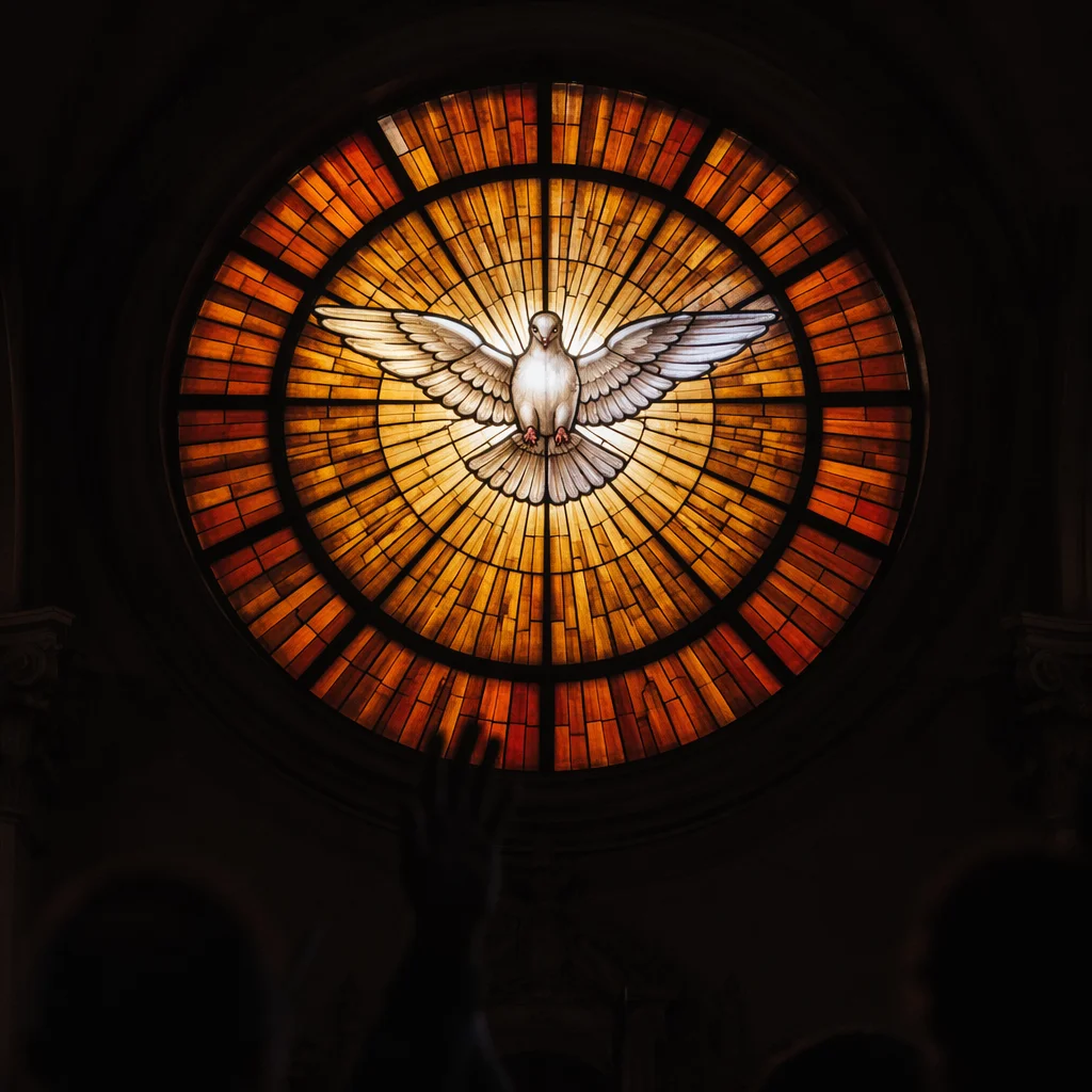 Pentecost Dove Descending Through Stained Glass