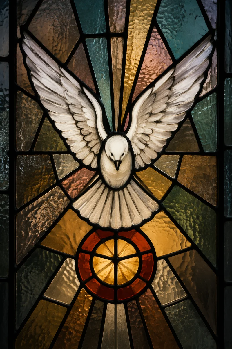 Pentecost Dove Descending in Stained Glass