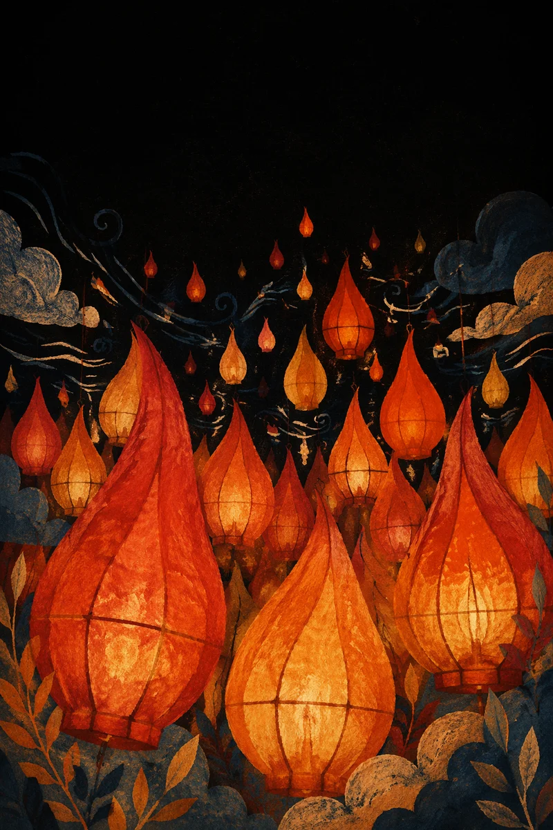 Pentecost Fire Lanterns in Sacred Darkness