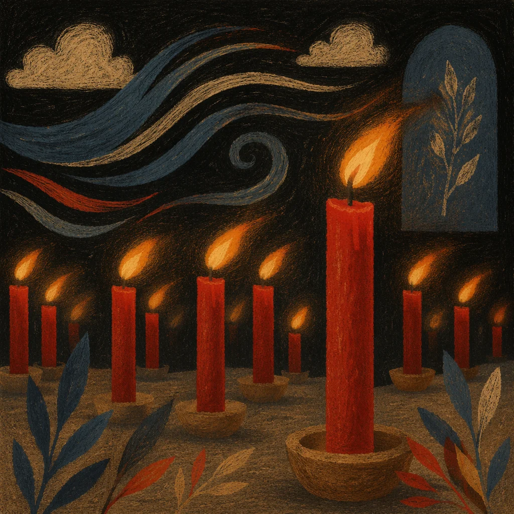 Pentecost Candle Flames in Sacred Wind