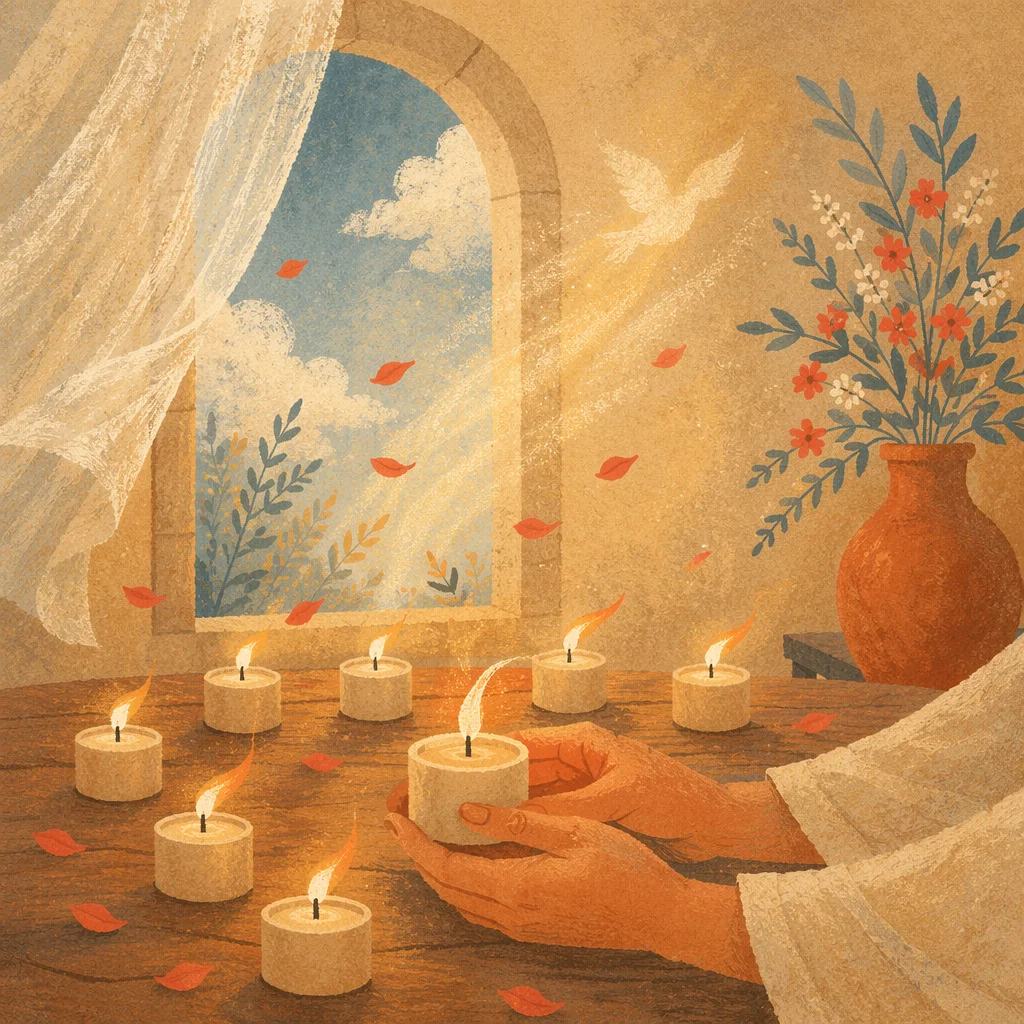 Pentecost Candle Flames in Chapel Breeze