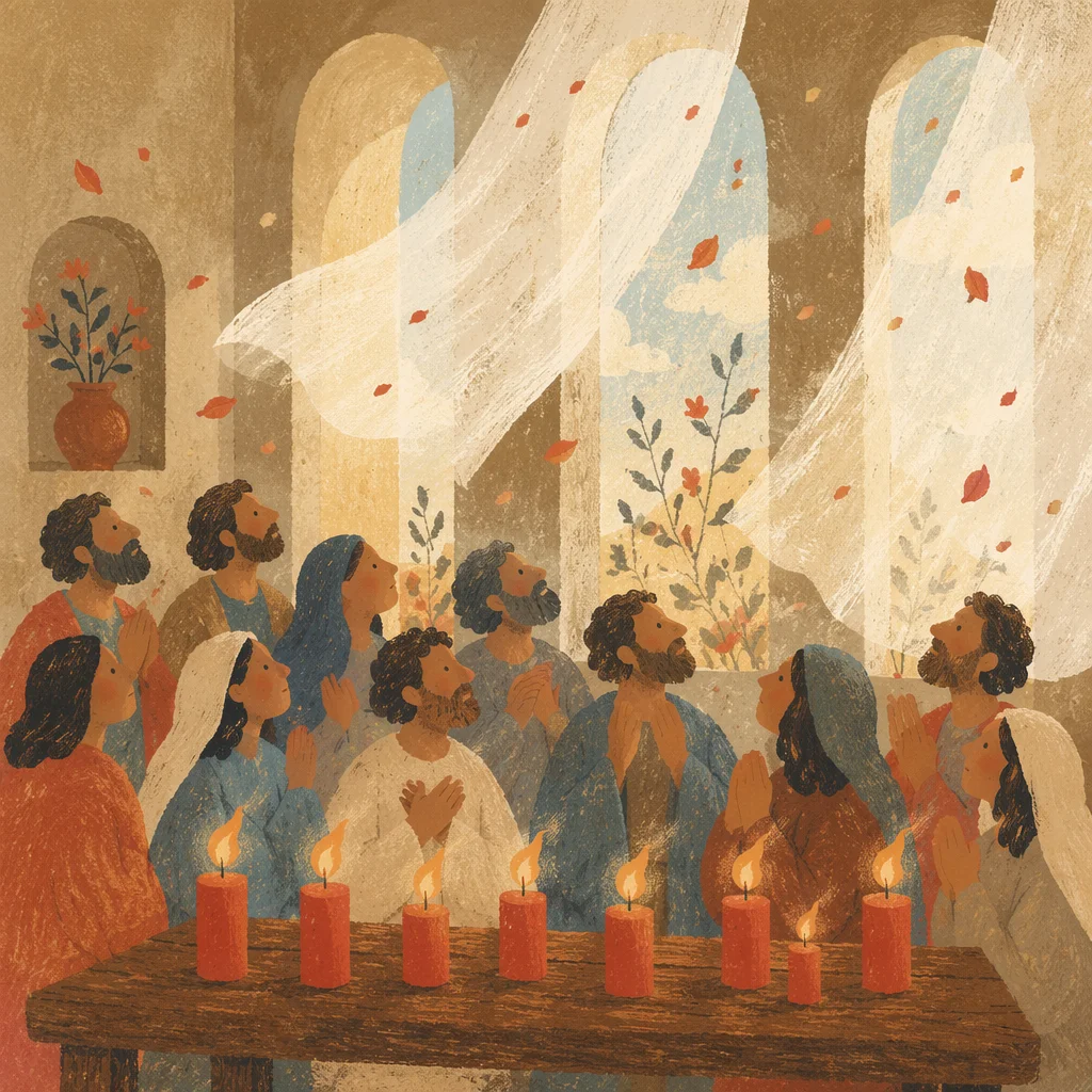 Pentecost Candle Flames in Chapel Breeze