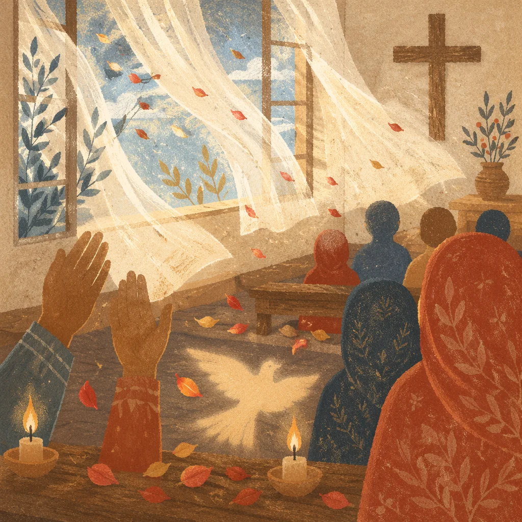 Pentecost Breeze and Flames in Wooden Chapel