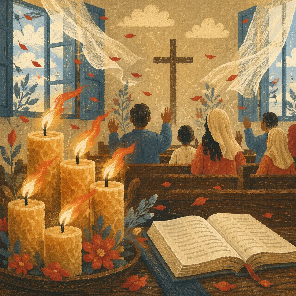 Pentecost Wind and Candle Flames in Chapel