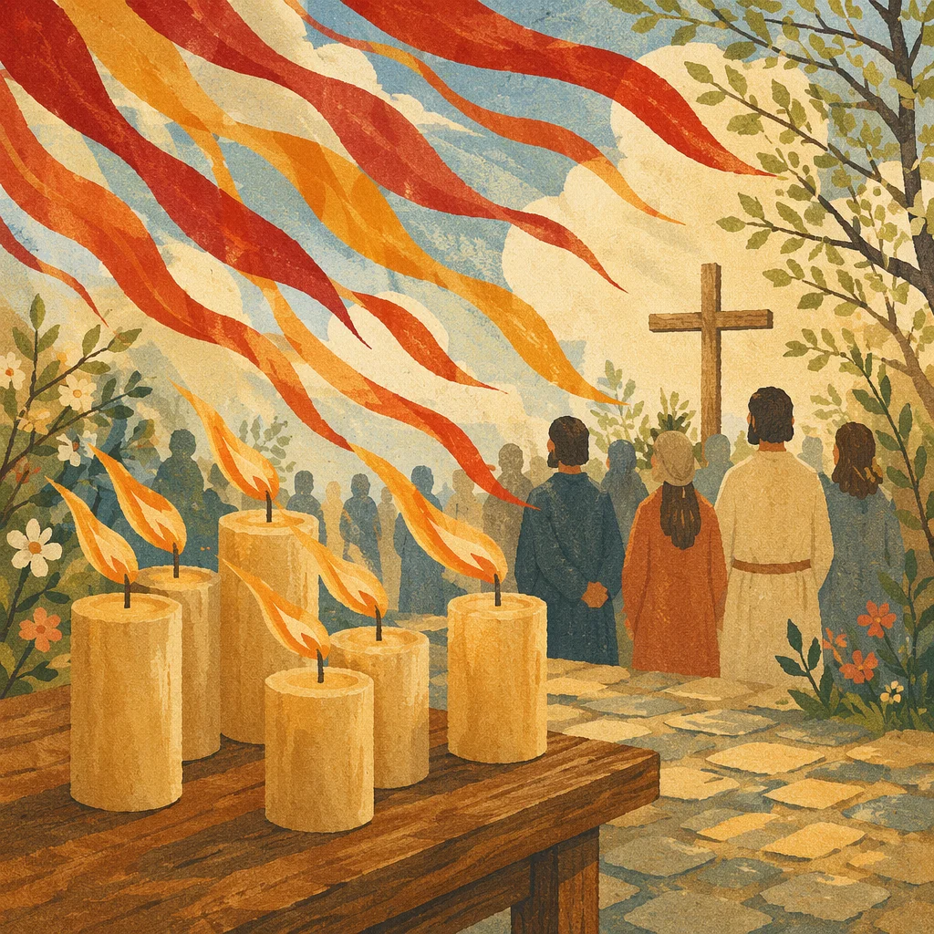 Pentecost Candles and Windblown Holy Spirit Flames