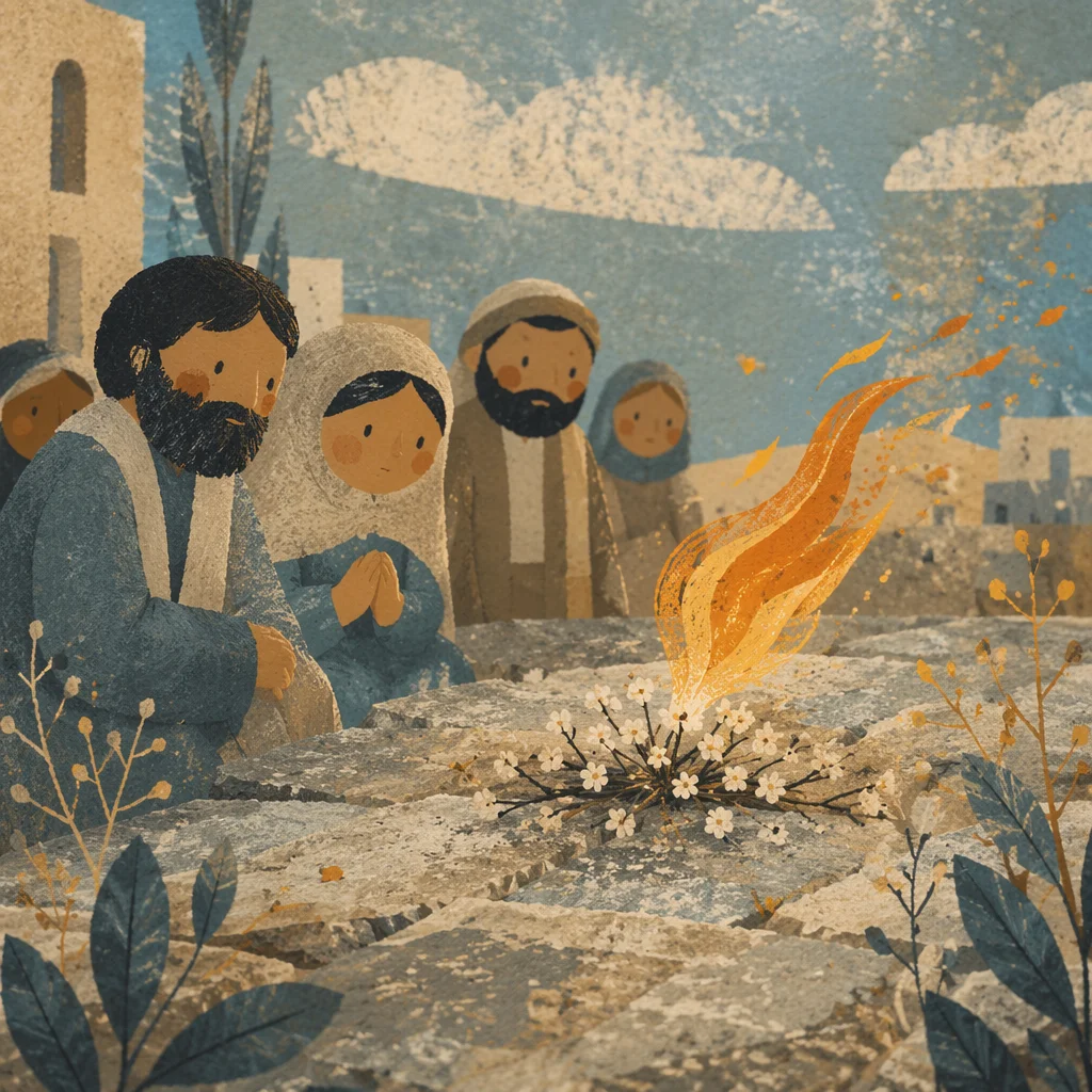 Wind-Bent Pentecost Flame on Stone
