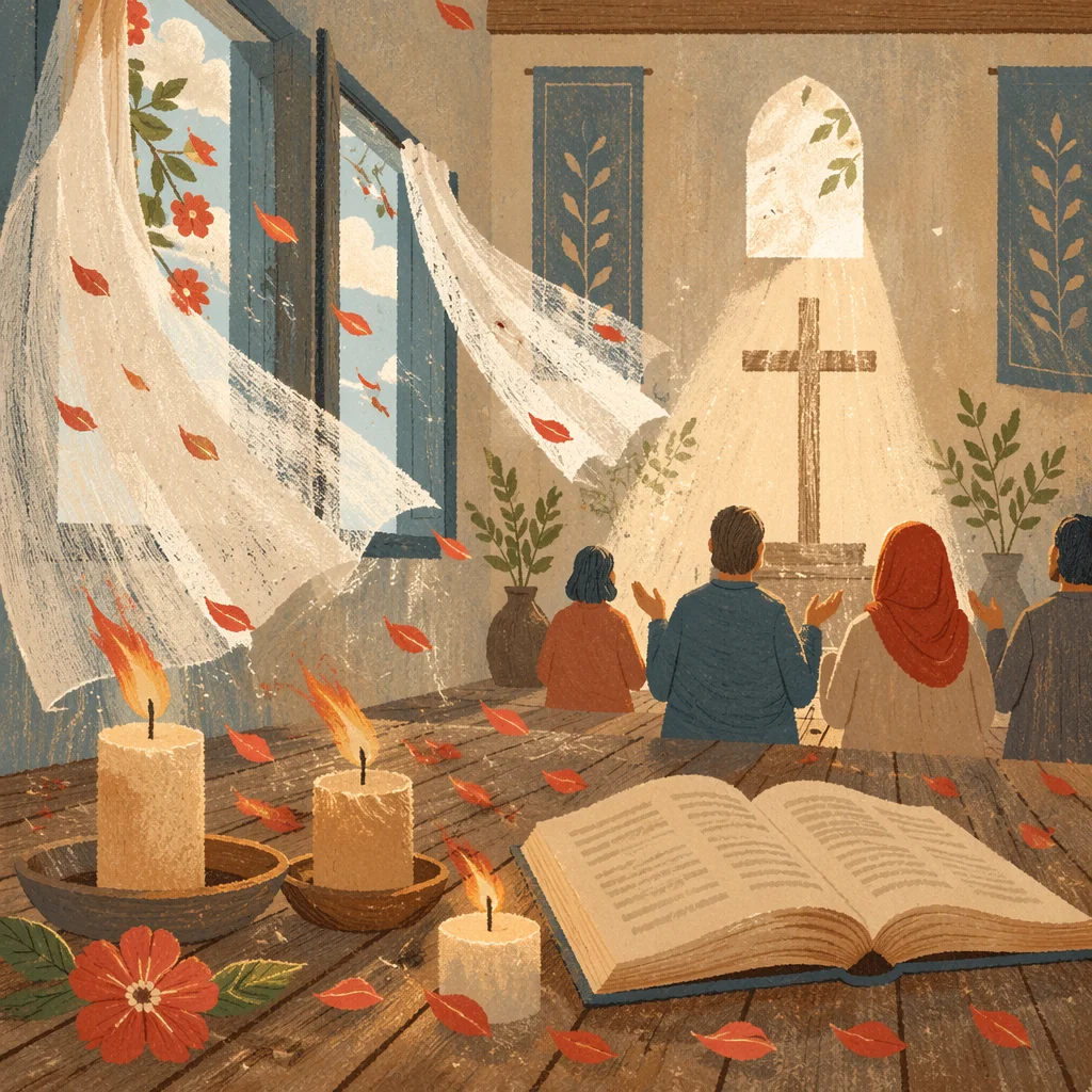 Pentecost Wind and Flames in Wooden Chapel