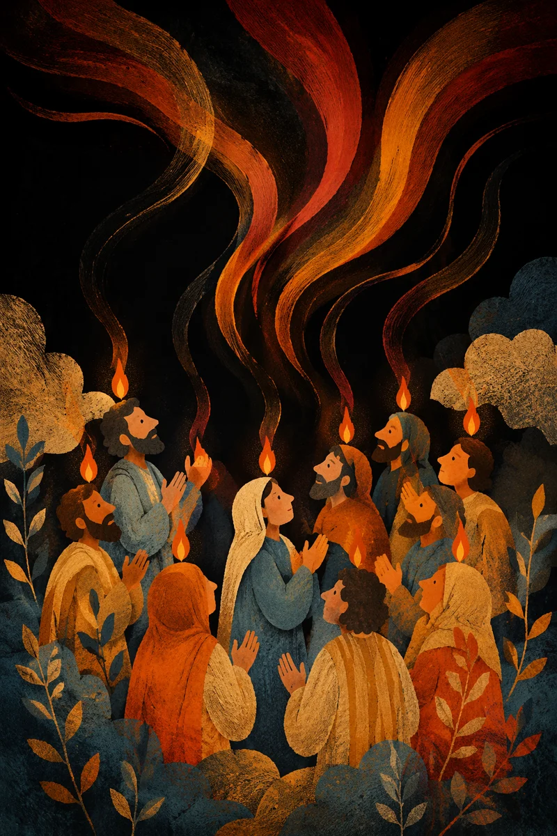 Pentecost Flames Rising in Sacred Wind