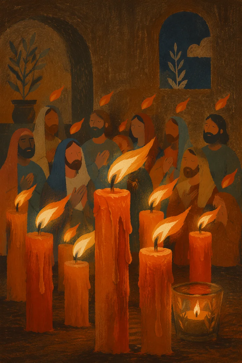 Pentecost Candle Flames in Gentle Spirit Wind