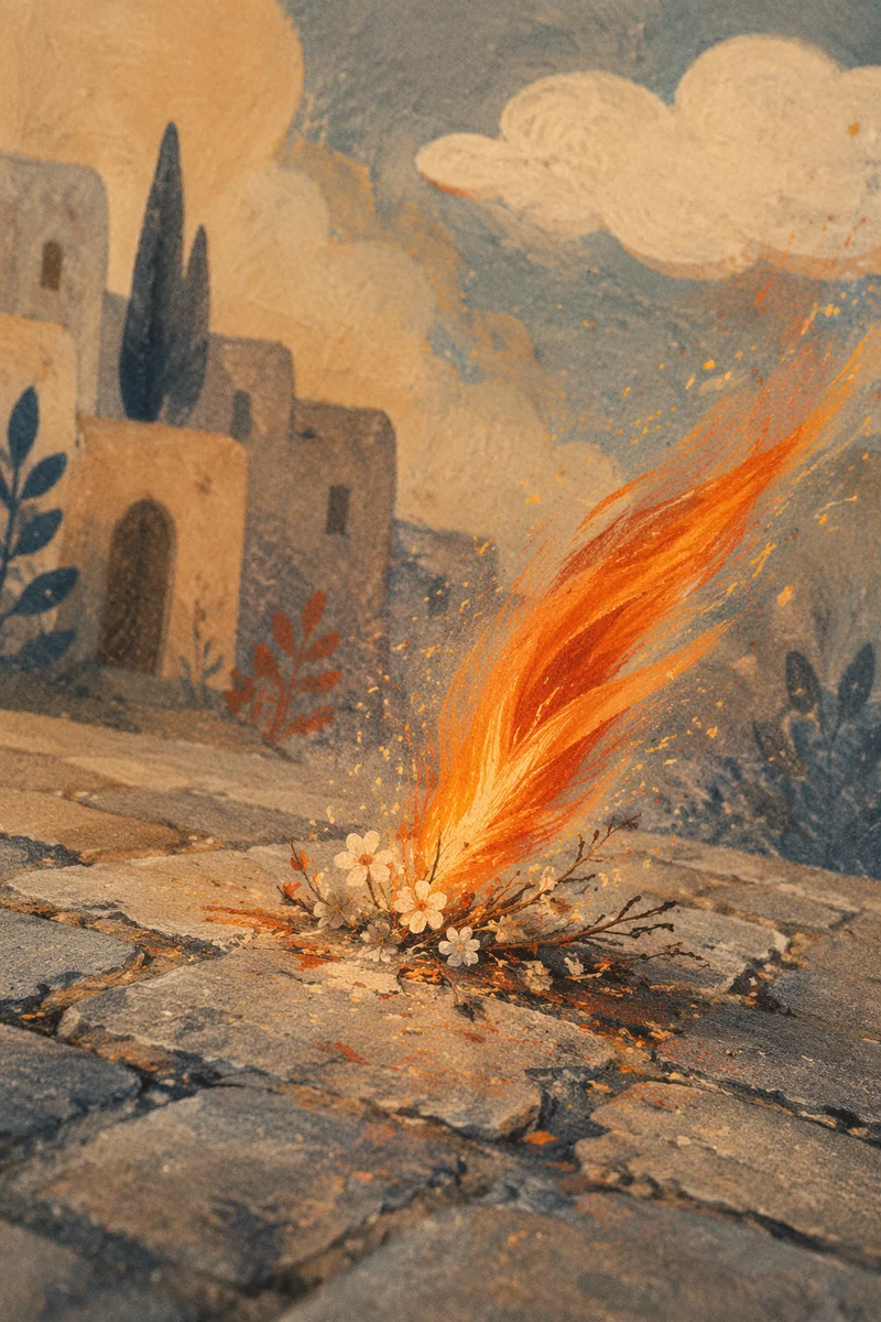 Wind Bent Pentecost Flame on Stone