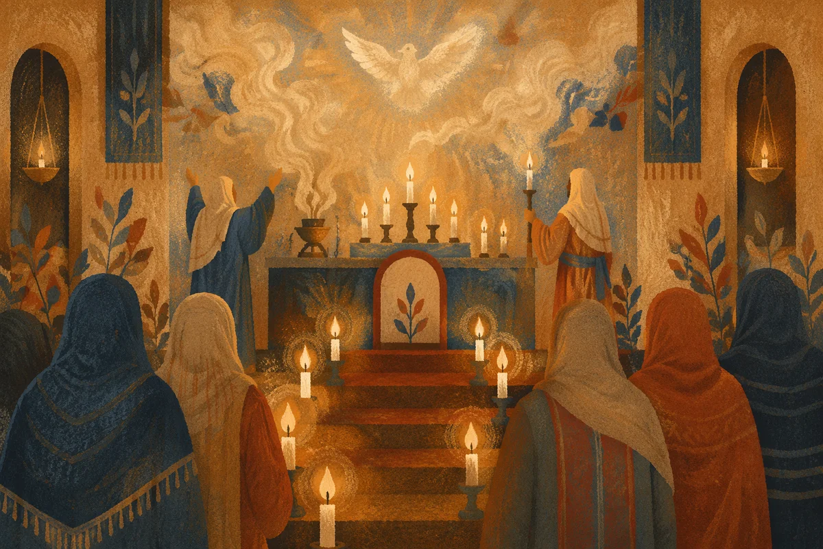 Pentecost Flames in Candlelit Sanctuary