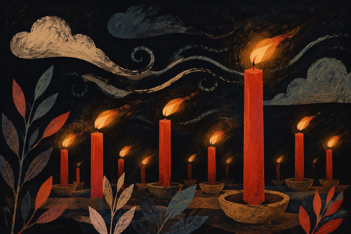 Pentecost Candle Flames in Sacred Breeze