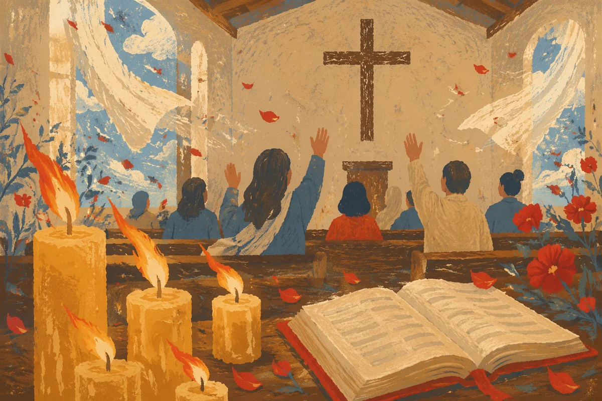 Pentecost Wind and Candle Flames in Chapel