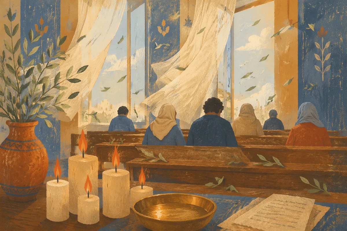 Pentecost Flames and Wind in Rustic Chapel