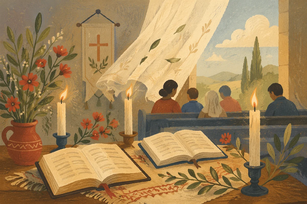 Pentecost Candles in Breezy Wooden Chapel