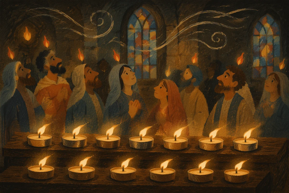 Pentecost Candle Flames in Quiet Sanctuary