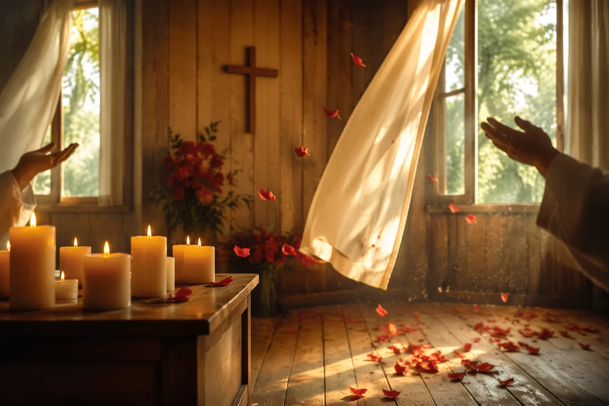 Pentecost Wind and Flames in Wooden Chapel