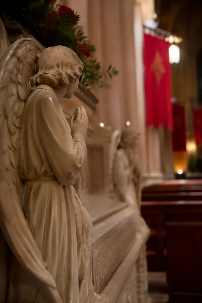 Pentecost Sunday Church Angel and Red Banners