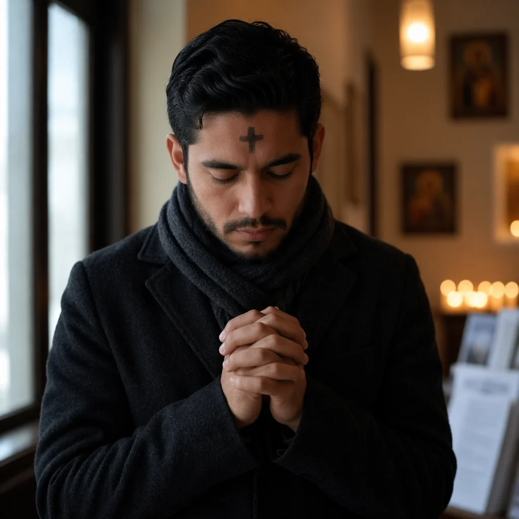 Young Man Praying on Ash Wednesday
