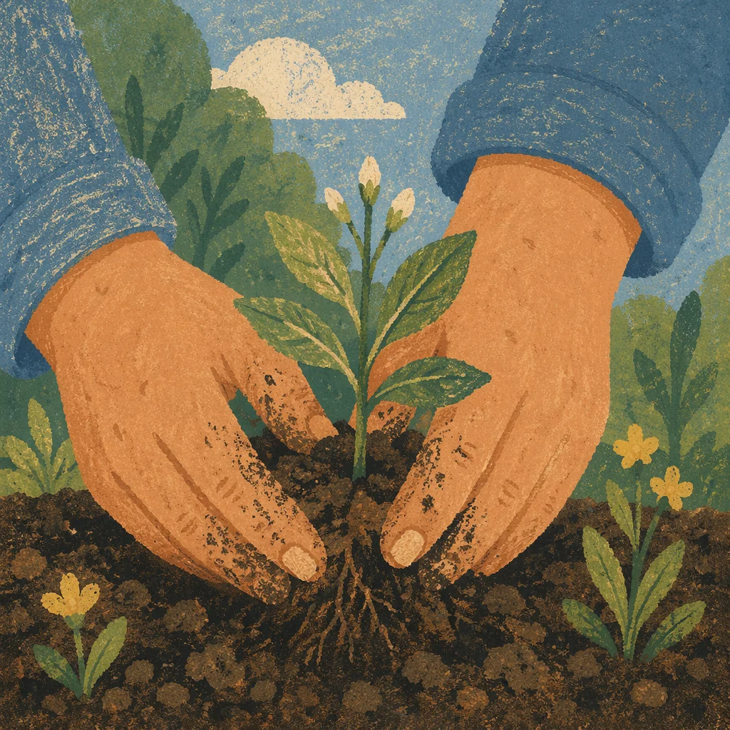 Spring Seedling Planting in Garden Soil