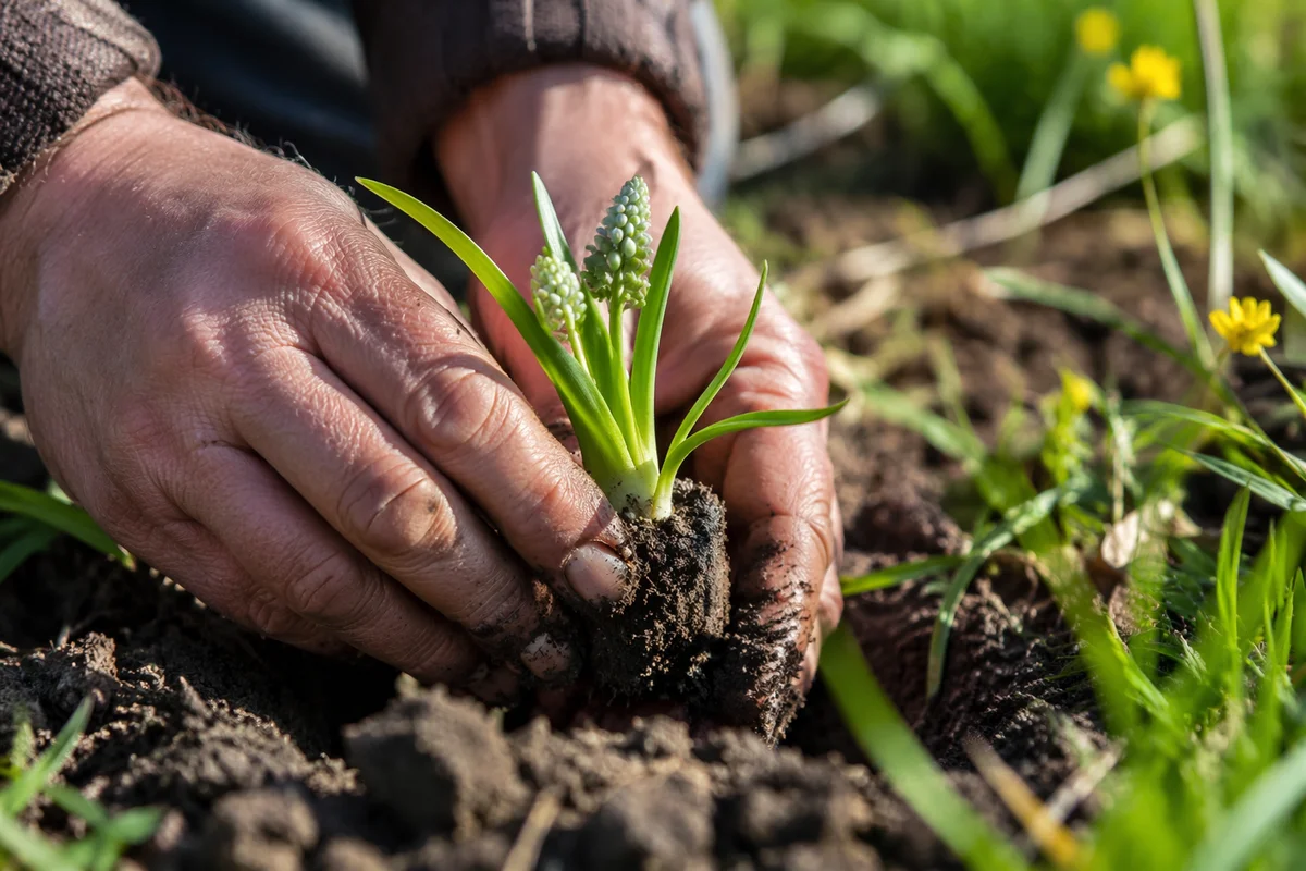 Hands Planting Spring Flower Seedling