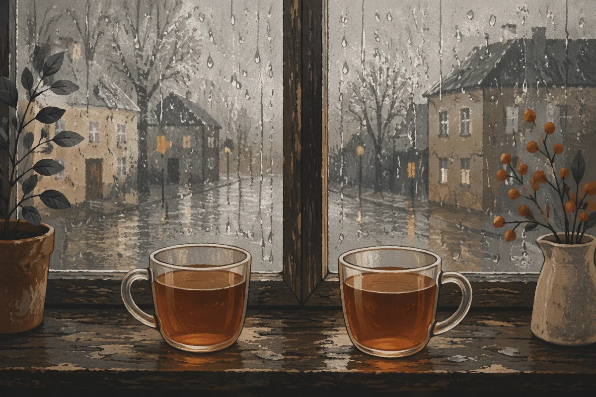 Cozy Rainy Window Tea Still Life
