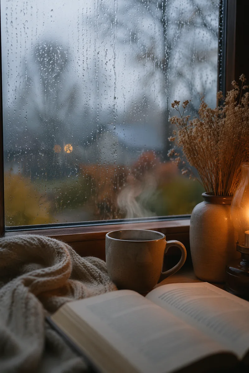 Cozy Rainy Autumn Window Still Life