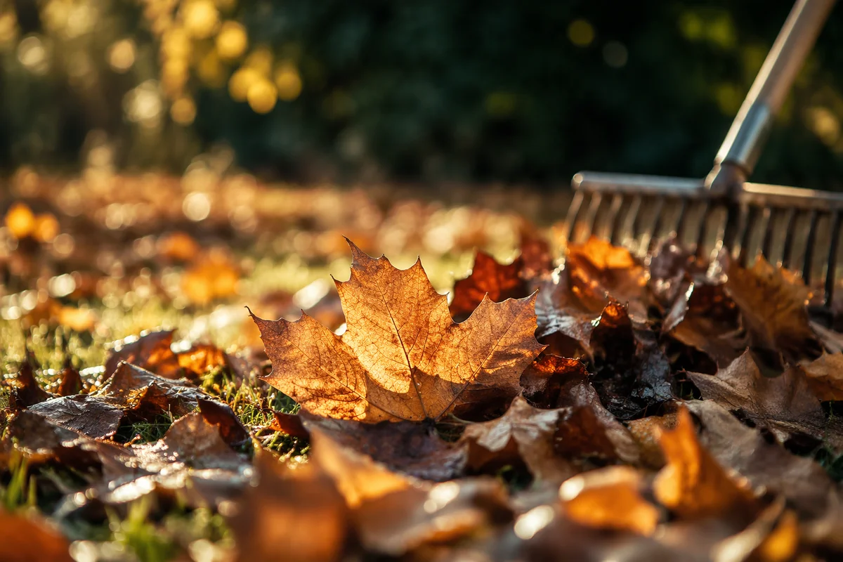 Golden Autumn Leaves in Suburban Yard