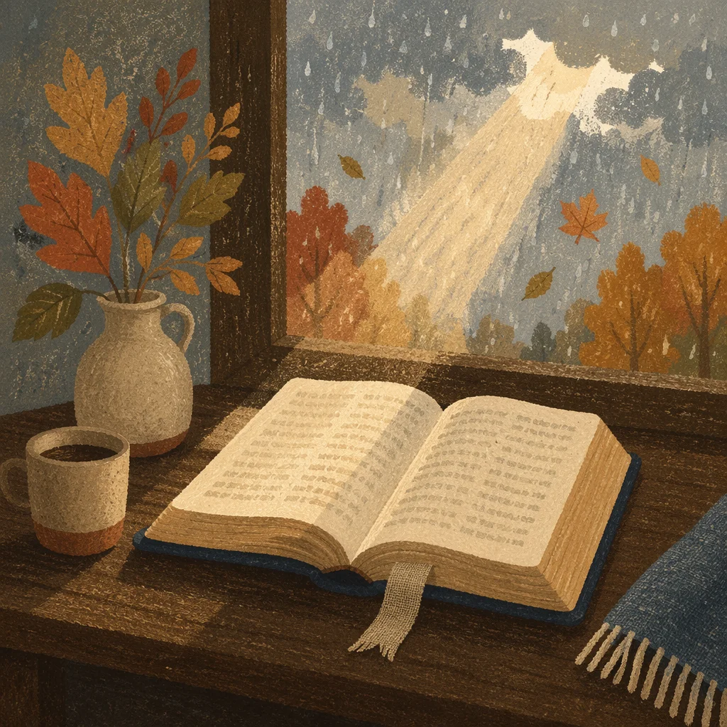 Open Bible in Golden Autumn Light